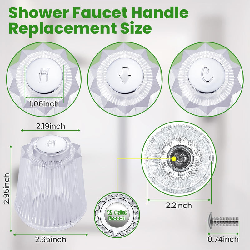Shower Knobs 3 Piece Replacement Compatible with Price Pfister Windsor Tub and Shower Faucets, Shower Faucet Handle Replacement, 3 Pieces Hot Cold and Diverter Shower Handles Replacement,Clear Acrylic