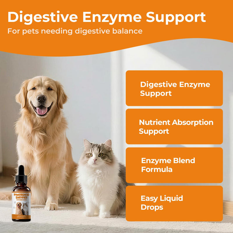 Pancreatic Enzymes for Dogs Drops - Pancreatin Digestive Enzyme Liquid for Pets with EPI, Supports Food Breakdown, Nutrient Use & Stool Consistency - 2 fl oz