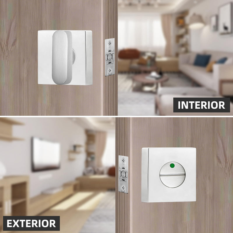 Bathroom Door Knob Lock with Indicator Light,Modern Privacy Lock, Square Deadbolt Lock (Keyless), Interior Swivel Knob, for Home,Office,Bathrooms,Restrooms (Silver) Silver
