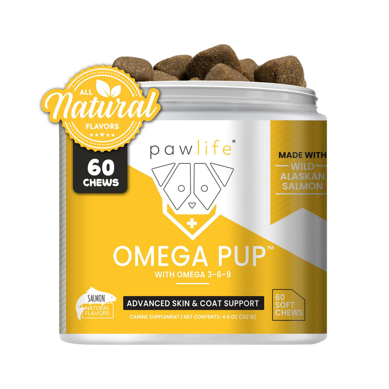 Dog Fish Oil Supplements - 60 Omega 3 Fish Oil Dog Vitamins, Veterinarian Formulated Itching Relief for Dogs, Natural Omega 3 Fish Oil for Dogs, Dog Skin and Coat Supplement (Salmon Flavor) Salmon