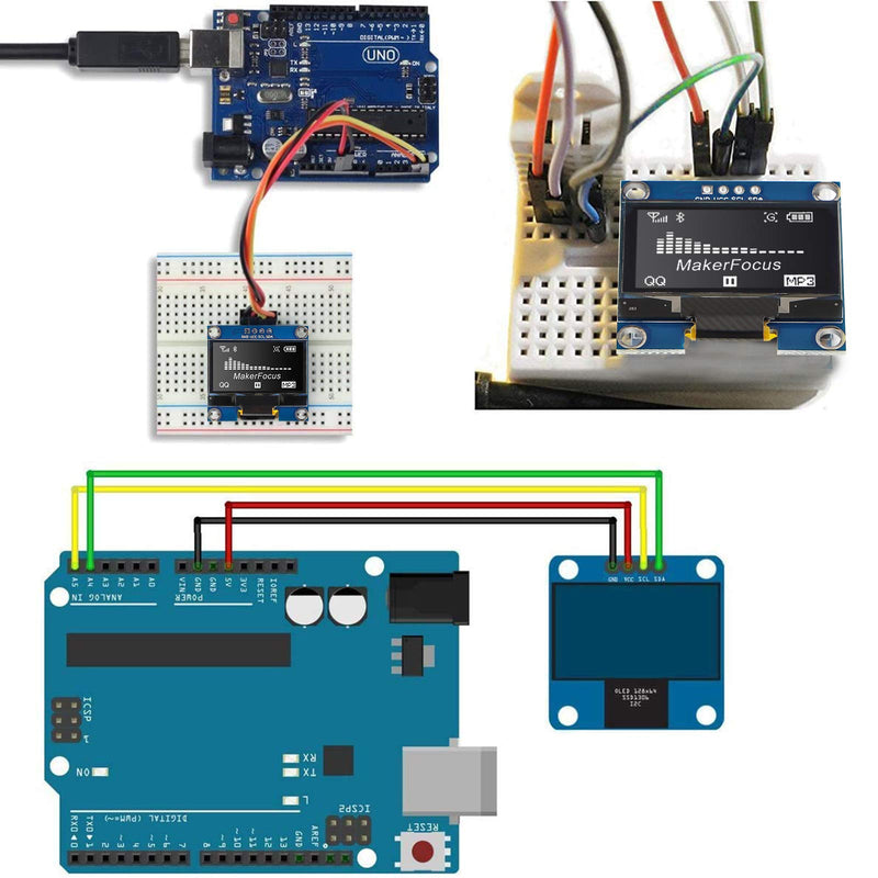 MakerFocus 2pcs 1.3 Inch I2C IIC OLED Display Module 128 x 64 Pixel SSD1306 Self-Luminous Display Board for Arduino/Raspberry Pi/ESP32 2