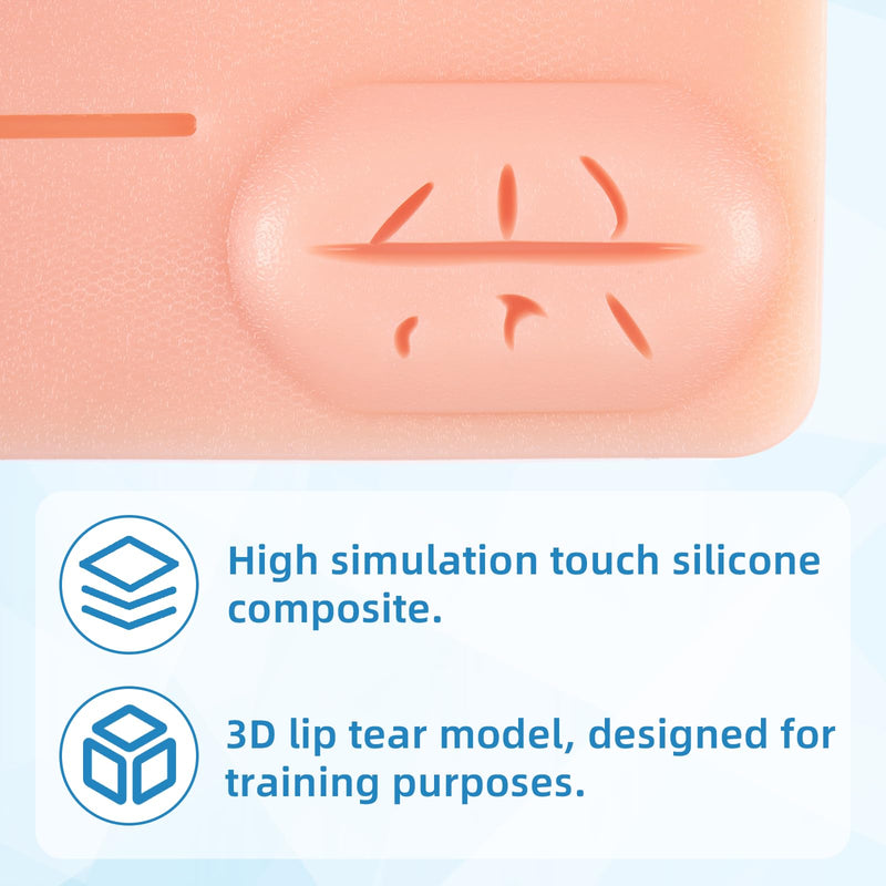 Suture Practice Pad Three-Layer Silicone Skin Kit, Upgraded 26 pre-Cut Wounds, Includes Large Silicone Lip Suture Pads for Medical Students Training
