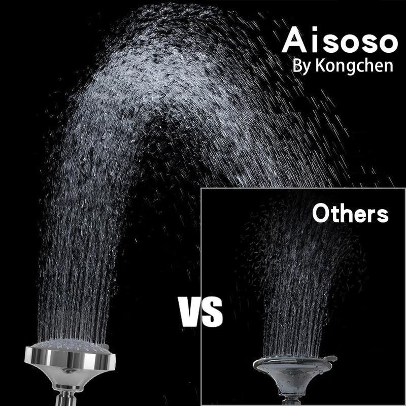 Aisoso Shower Head High Pressure Rain Fixed Showerhead 5-Setting with Adjustable Metal Swivel Ball Joint - Relaxed Shower Experience Even at Low Water Flow & Pressure 4.1 Inch Chrome