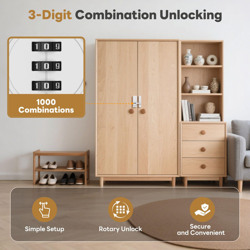 180 Degree Flip Barn Door Lock, Password Keyless Adhesive Sliding Door Lock, 3-Digit Combination Security Cabinet Latch for Gate, Storage, Closet - Paste/Screw Mount (White-2PCS) White-2PCS