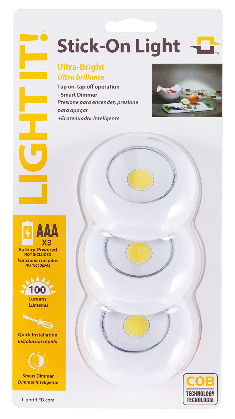 Light IT! by Fulcrum, 30039-308 COB Stick-On Light, White, 3 Pack
