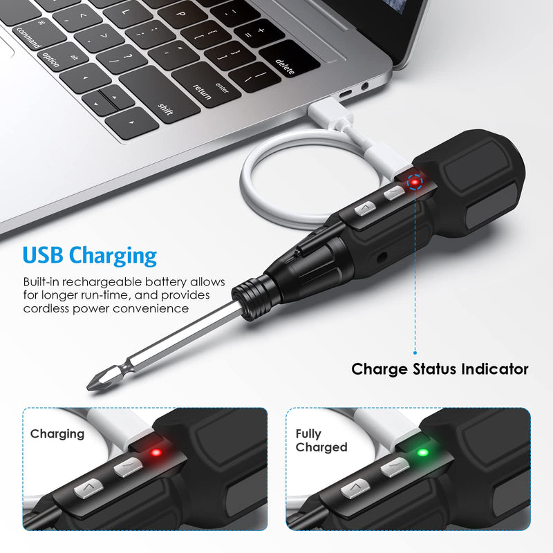 AMIR Electric Screwdriver Cordless, Rechargeable Power Screwdrivers Set, Portable Automatic Home Repair Tool Kit with LED Lights and USB Cable Black - NewNest Australia