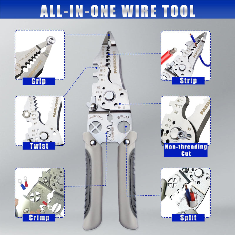 Wire Stripper Tool, Multi-function Wire Strippers Electrical, 9-in-1 Wire Cutter Wire Crimper, Adjustable AWG 6-16 Wire Stripping Tool, Wire Crimping Tool, Comfortable Grip and Refined Craftsmanship
