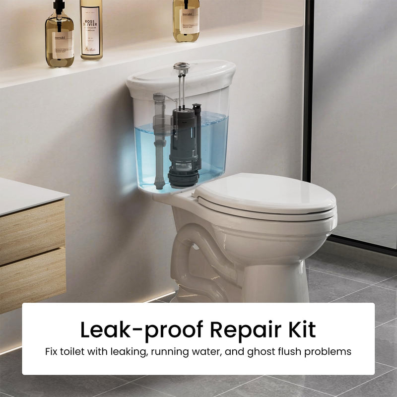 R&T Universal Dual Flush Valve for 2-piece Toilet with Top Push Button Toilet Repair Kit Inside Tank Compatible with 3-Inch and 2-Inch Toilet Drain Outlet A2422U 3-lnch Drain Outlet(Add 2" Converter）