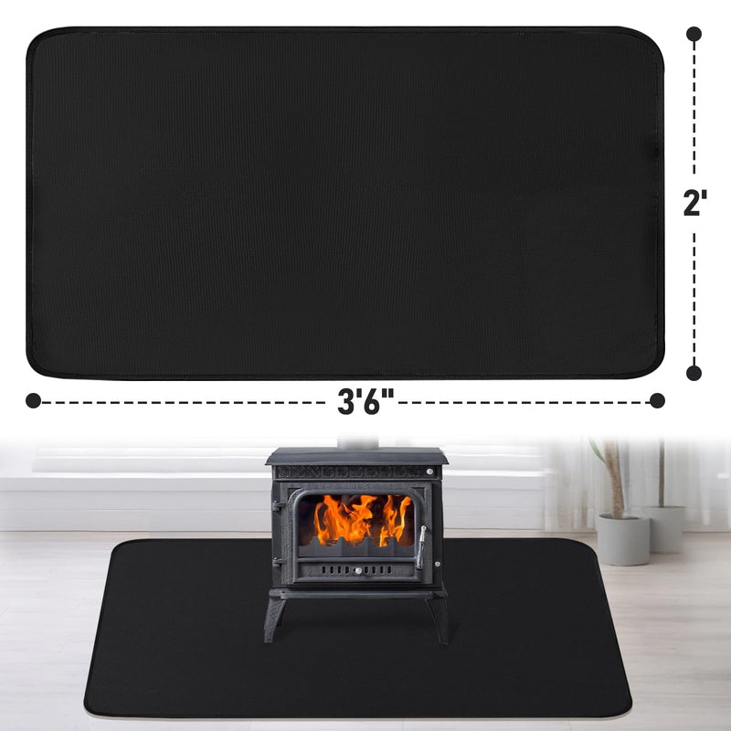 Fireproof Fireplace Rug for Home Protection, 3'6'' x 2' x 0.04'', Black 2' x 3'6" (Rectangular)