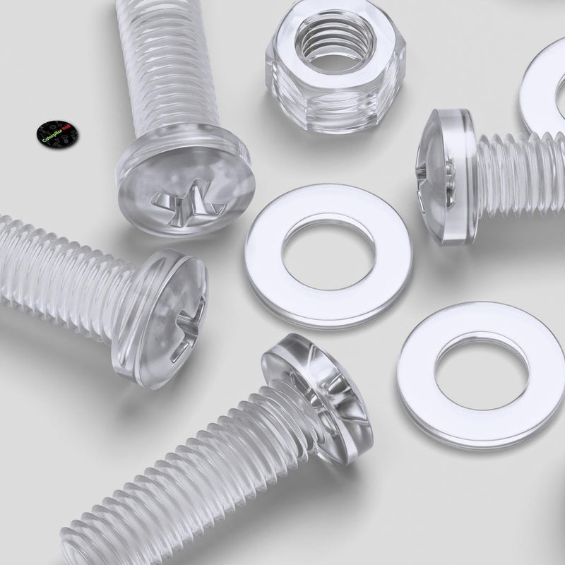 20x Clear Acrylic Pan Head Screws, Nuts & Washers M12 x 40 mm (15/32 x 1 37/64 in)