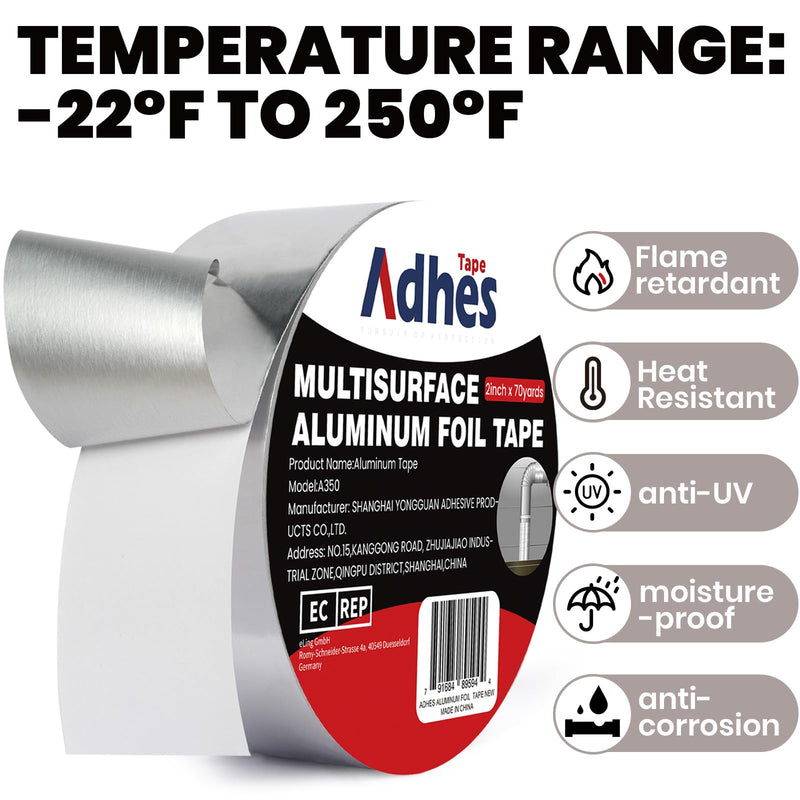 ADHES Heavy Duty Aluminum Foil Tape 3 Inch x 210 Feet(70 Yards) 3in x 70yd