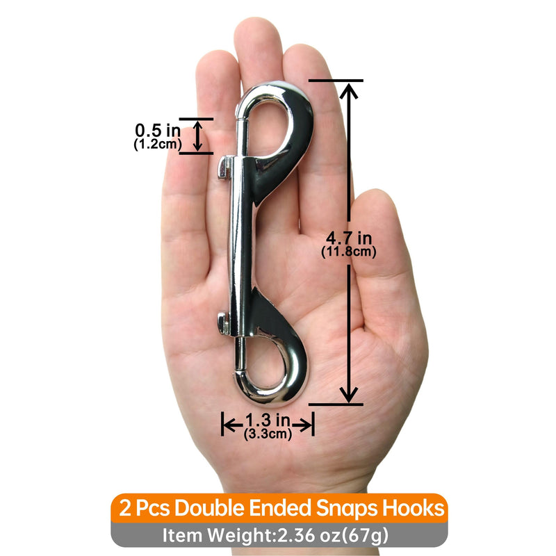 Garwor 4.7 inch Double Ended Bolt Snaps Hooks, 2 Pack 600lbs Weight Capacity, Heavy Duty Trigger Snap for Dog, Extra Large Zinc Alloy Trigger Chain Clips (Silver)