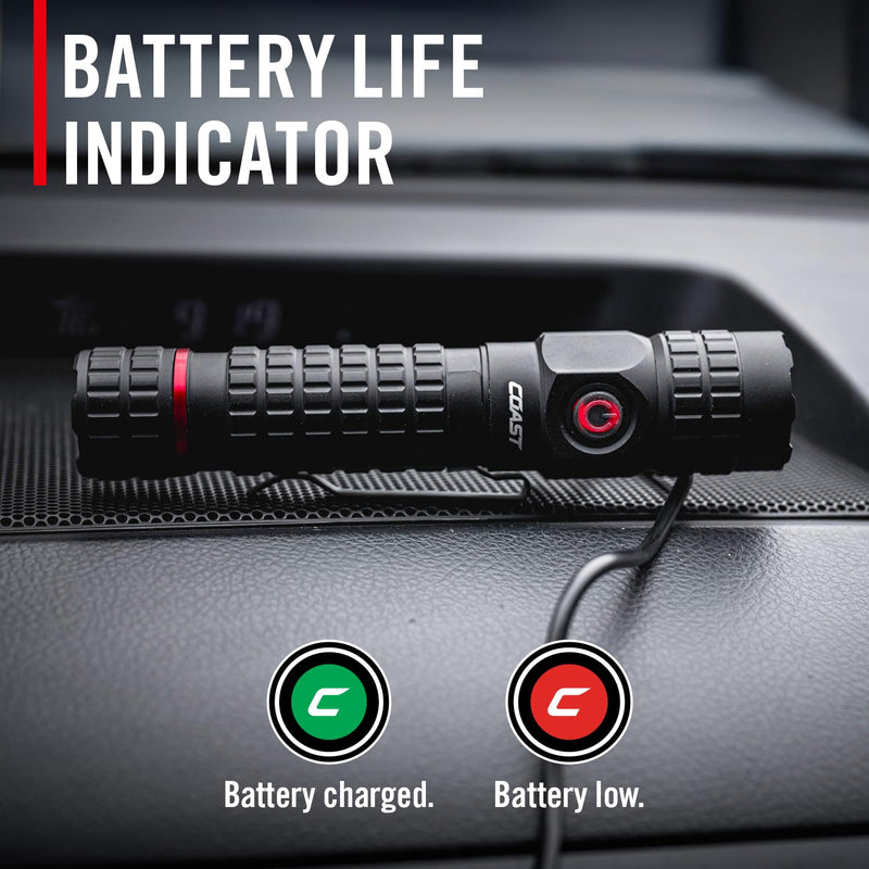 COAST PX200R 2000 Lumen Rechargeable LED Flashlight, TWIST FOCUS, USB-C, 2-Position Pocket Clip
