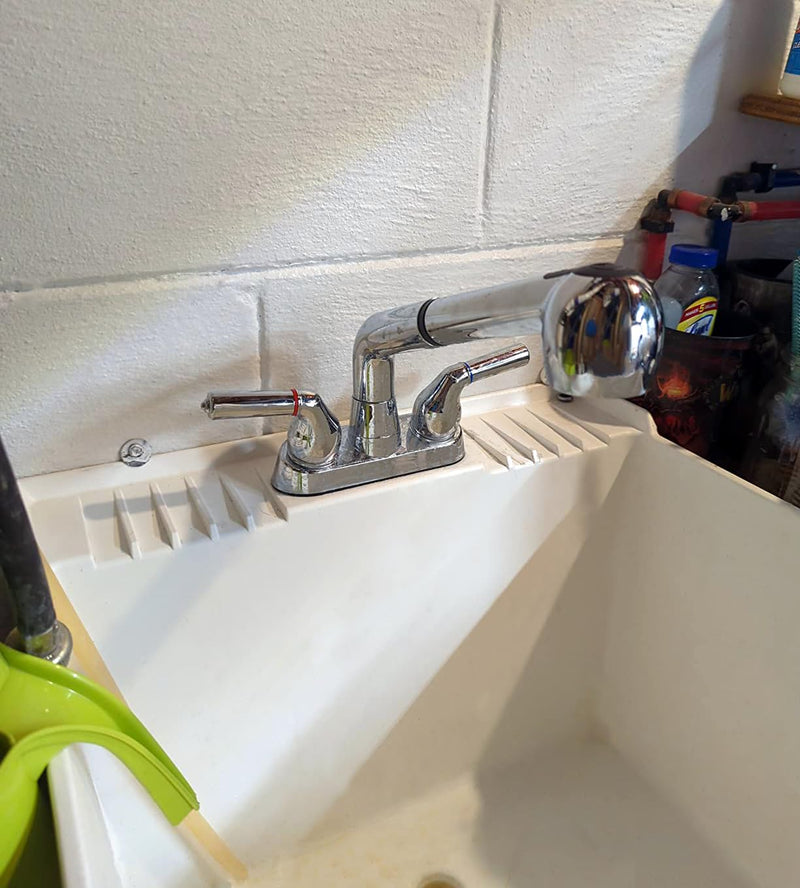 Utility Sink Faucet with Sprayer, Laundry Room Faucet with Pull Out Sprayer for Laundry Tub, 4 inch Centerset 3 Holes Installation Non-Metallic, Chrome Finish