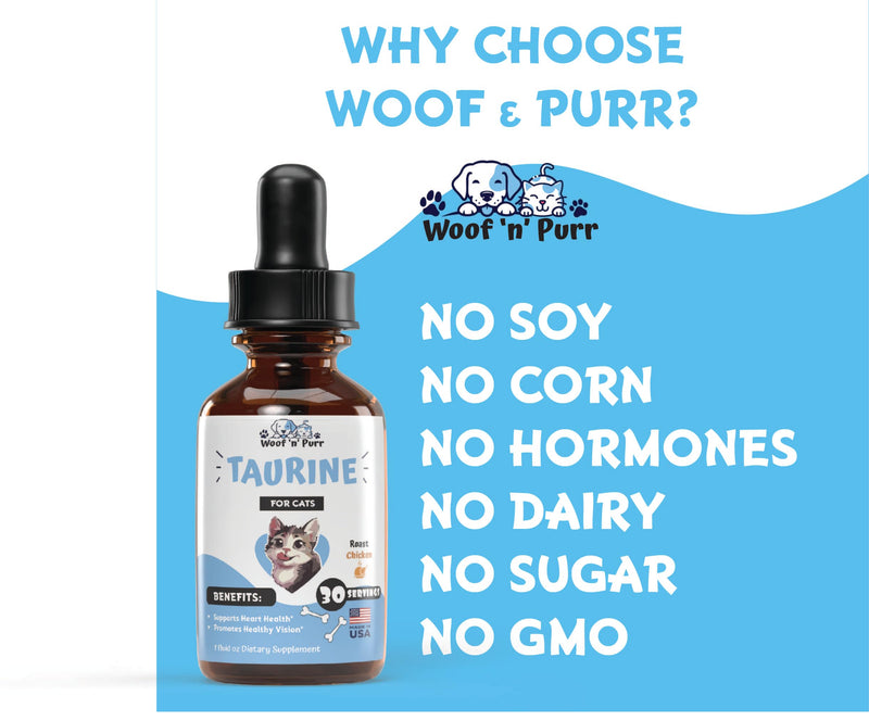 Taurine for Cats - Taurine Supplement for Cats - Supports Healthy Vision, Heart, Immune System, & Much More - Cat Heart Supplement - 1 fl oz - Roast Chicken Flavor