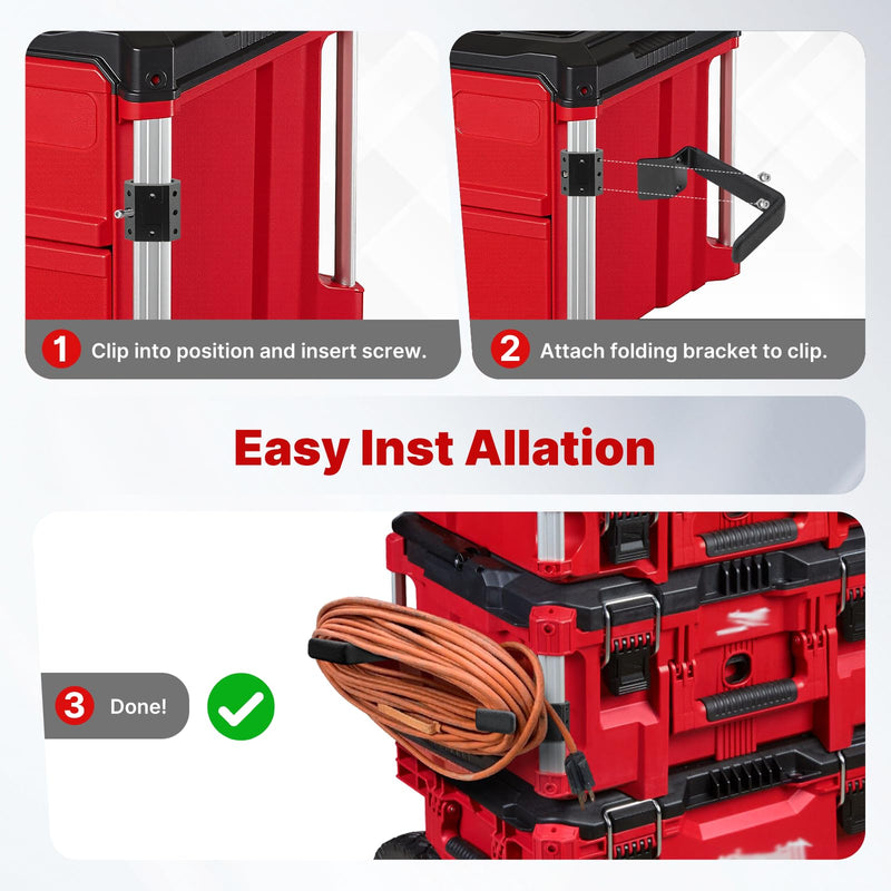 BYERN AUTO Extension Cord Holder Compatible with Milwaukee Packout Toolbox, Space-Saving Organizer with Corner Rail Clips, Fits Tool Box & Ropes, Holds Up to 50ft Cord, Efficient Cord Storage Access Black1