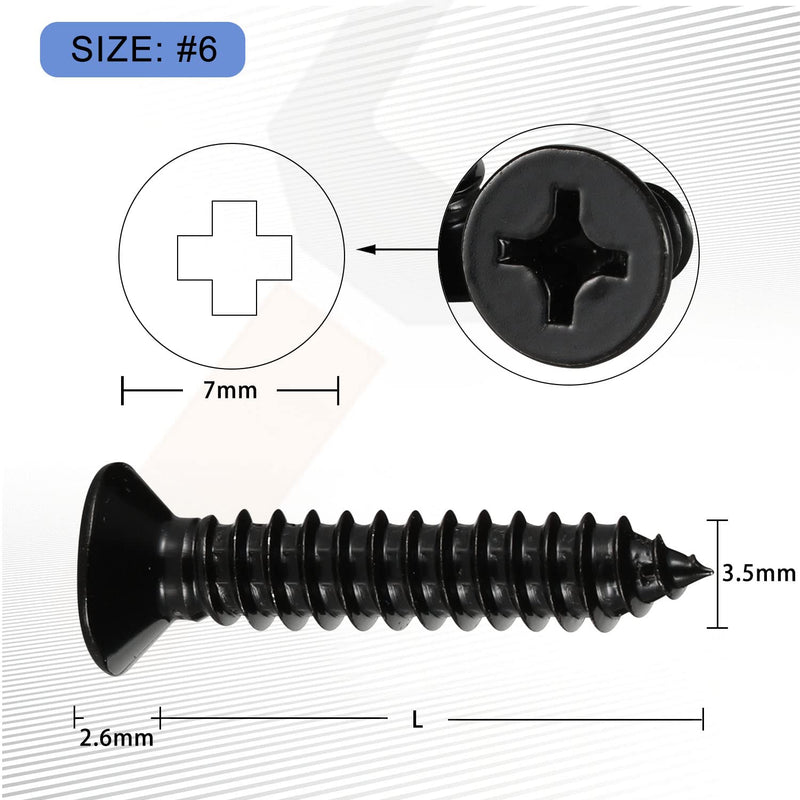 100PCS #6 x 1" Flat Head Sheet Metal Screws Phillips Drive Wood Screws, Black Oxide 304 Stainless Steel 18-8, Self Tapping 100 #6×1" (100 pcs)
