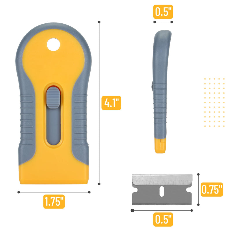 Bates- Razor Blade Scraper, 2 Pack, Razor Scraper Set with 30 Extra Blades, Razor Scraper, Window Scraper, Scraper Tool, Glass Scraper, Scraper Blades, Blade Scraper, Razor Blade Retractable. Yellow and Gray