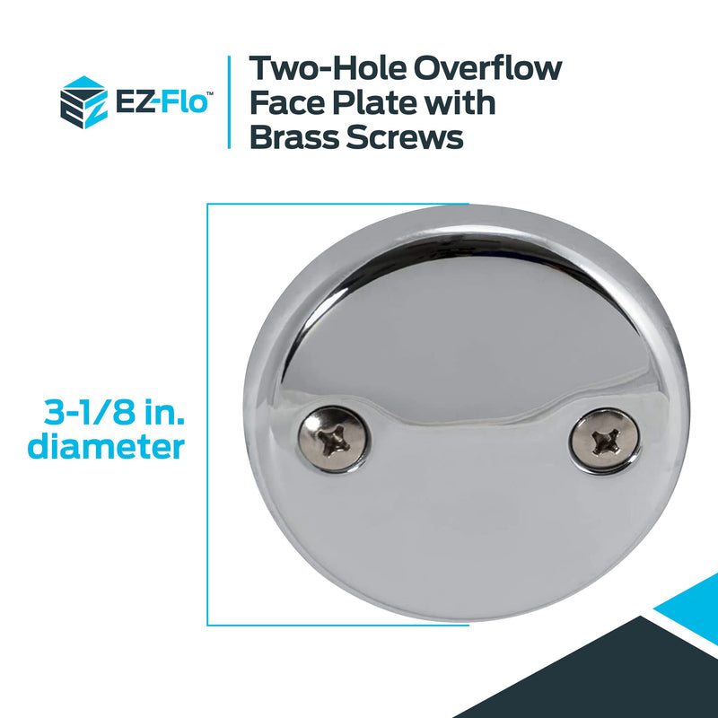 EZ-FLO Two-Hole Bathtub Overflow Face Plate with Brass Screws, Chrome, 35245 Two-Hole Round with Brass Screws