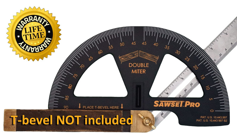 Miter Saw Protractor SAWSET PRO. Patented No Math Scales. Large Scales are The Key to Accuracy. In Size Matters! In ABS Plastic.