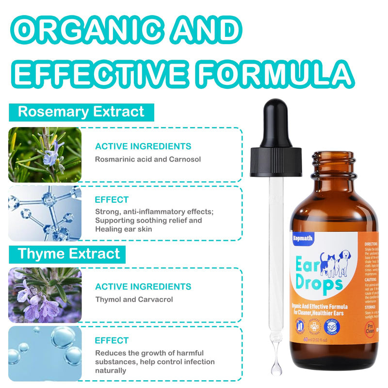 Dog Ear Drops, Dog Ear Cleaner Drops, Ear Infection Treatment for Dogs and Cats, Natural Herbal Ear Cleaning Solution for Dirty,Itchy,Smelly,Inflammed Pet Ears, 2 oz with Dropper 2 fl oz