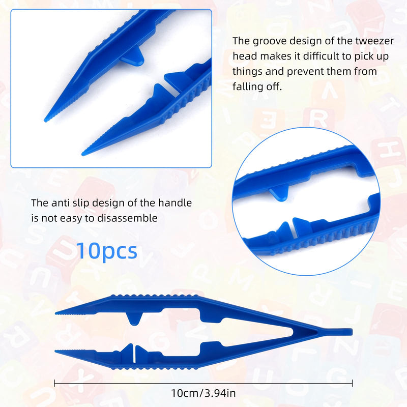 10PCS Plastic Fuse Beads Tweezers, Blue Plastic Tweezers for Handmake Beads Crafts for Kids, Bead Tweezers & Craft Tweezers for Bead Making Family School Beading Project Home Classroom