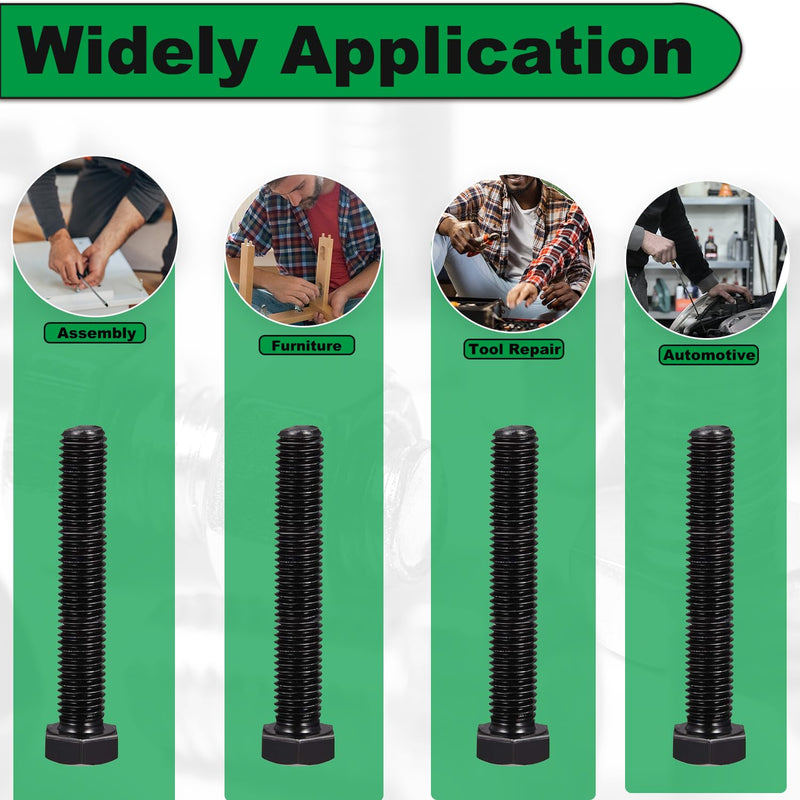 M10 x 150mm Hex Bolts, Long Screws, M10-1.5 x 6 Long 4pcs Carbon Steel Grade 8.8, Black Oxide Finish, Full Thread, Hexagon Head Bolts Right Hand External Hex Drive 4pcs M10