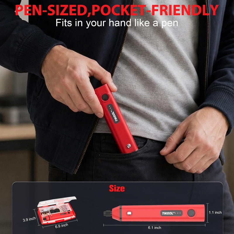 Mini Cordless Rotary Tool, Multi-Purpose Power Rotary Tool Kit (Red) Pen-Sized 67 Accessories, Variable Speed,USB-C Charger, for Engraving, Sanding, Polishing, Grinding, DIY, 3D Printing Accessories Red