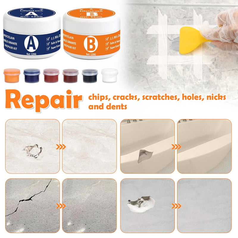 Marble and Granite Countertop Repair Kit, 4.2 OZ Ceramic Tile Chip Repair Kit Marble Scratch Remover, Porcelain Stone and Quartz Countertops Repair for Tile Cracks, Holes, Dents, Chipped Edges Corners