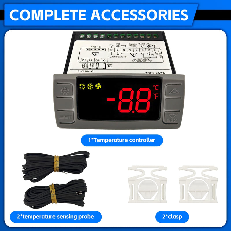 Replacement for Dixell XR06CX-4AAGILS Thermostat Temperature Controller, Programmable Digital Thermostat with Sensor Probe 120V 50-60hz Fit for Freezer/Refrigerator