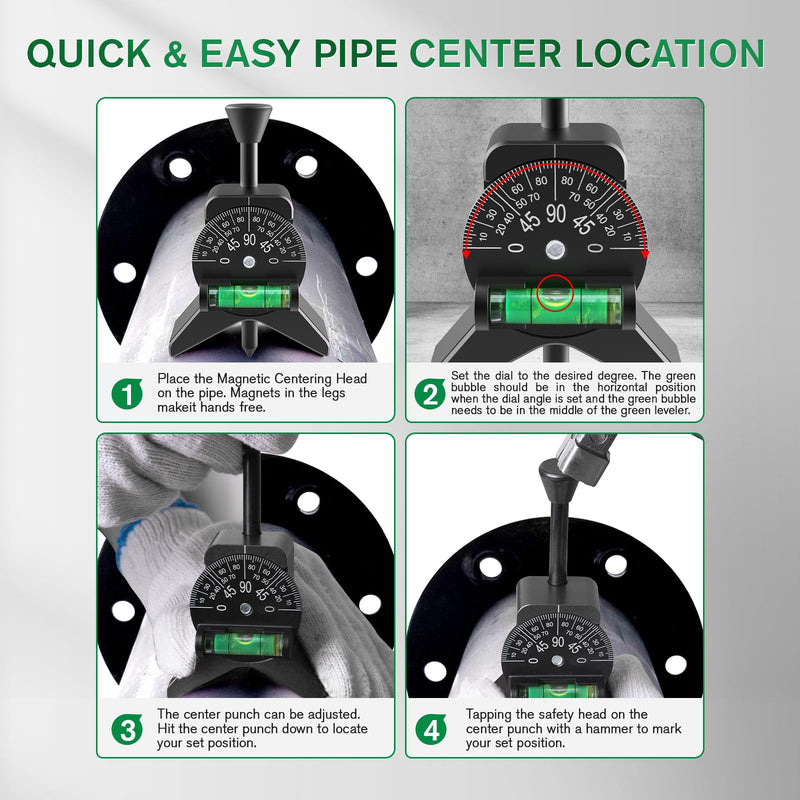 Anblak Pipe Center Finder, Pipefitter Tools w/Magnetic Centering Head, Pipe Fitting Tools Center Finder to Measure Pipe Diameter from 1-1/2" to 6" Diameter, 2.75" Y-Shape, Black