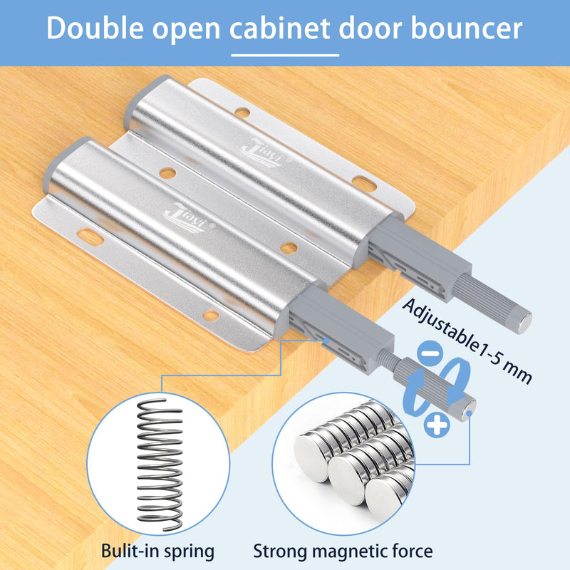 Jiayi Metal Cabinet Door Catches Heavy Duty 2 Pack Double Push to Open Door Latch Touch Latches Kitchen Door Push Release Latch for Drawer Closure Push Catch Press Out Cabinet Hardware