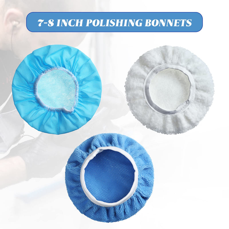 20 Pieces Car Orbital Buffer Polisher Pad Bonnet Microfiber Max Bonnet Polishing Buffing Pad Cover(7-8 Inches) 7-8 Inches Blue