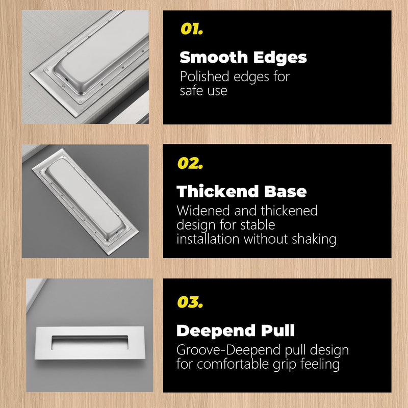 bealy Pocket Door Handles and Edge Pull Matte,Pocket Door Hardware Set, 6Inch Handles Hardware Latch,Recessed Finger Flush Pulls,for Closet,Sliding,Barn Door, 304 Stainless Steel,Brushed Nickel Brushed Nickel 1 Set（2 Recessed Pull Handle +1 Edge Handles）