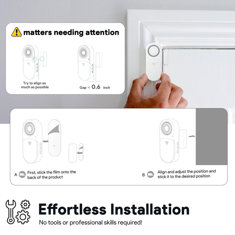 Freezer Door Alarm with Delay When Left Open, Door Chime Window Open Alarm Close Doors Reminder Loud 120 dB for Home, Store, Office, School White