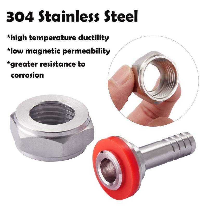 2PCS Keg Coupler Barb Connector,Stainless Steel 304 Beer Kegerator Sankey Couplers,Hex Nut 5/8"G Thread x 1/4" Barb Beer Line Tailpiece Nipple Fitting with Sealing Gasket Washer 1/4"Barb 2PCS