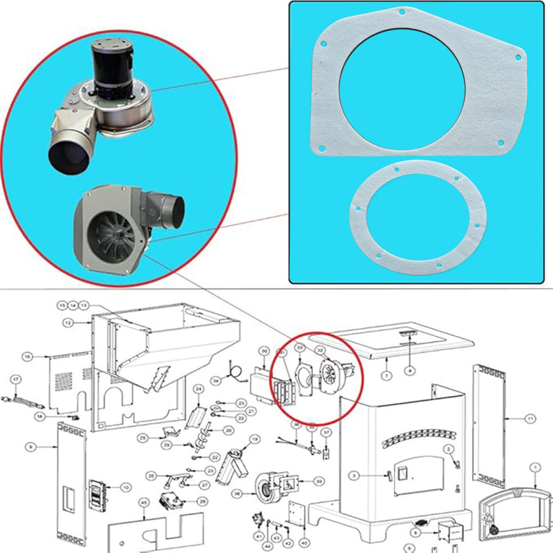 Replacement Pellet Stove Combustion Blower Gasket Housing and Motor Gaskets 20072 PU-CBM，GPU-CMG，PU-CBMG fits Englander Summers Heat Timber Ridge Stove