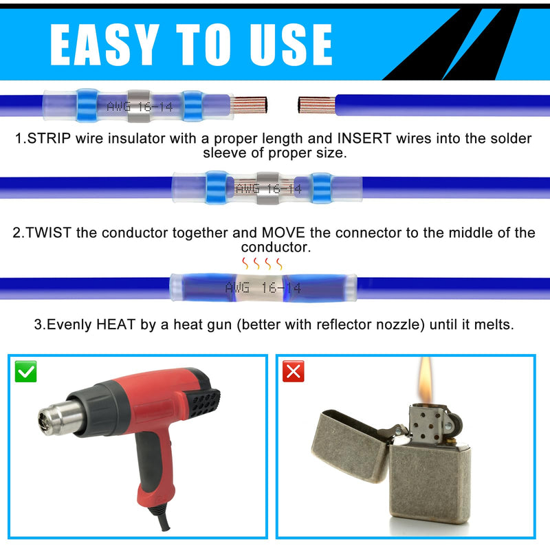 450PCS Solder Stick Seal Wire Connectors, Marine Grade Heat Shrink Wire Connectors, Waterproof & Insulated Electrical Solderstick Butt Terminals for Boat Automotive Trailer RV
