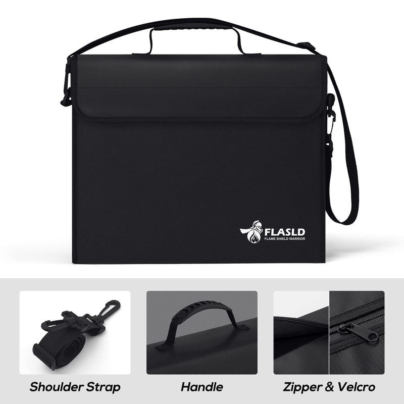 FLASLD Fireproof Document Bags, 15x12x5” Large Fireproof & Water Resistant Bag, Holder Home Office Portable Filing Storage for Valuables, Fireproof Folder FireSafe Box for Cash, Passport Document Bag-15x12x5”