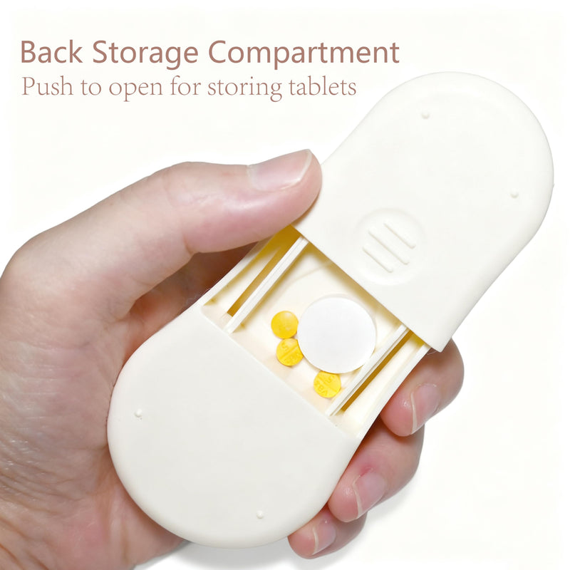 Pill Cutter Splitter for Small and Tiny Pills - Premium Silicone Precision Pill Splitter - Designed for Swallowing Difficulties & Pets. Nonslip Pad. Wrap-Around Blade Guard. Back Storage (White) White