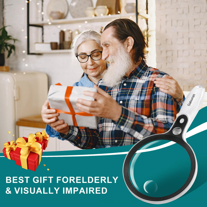 Large Magnifying Glass with 37 LED Light, 10X 20X 45X Handheld Illuminated Lighted Magnifier with 3 Light Modes for Seniors Reading, Inspection, Coins, Exploring Close Work Magnifier with 37 LED Light
