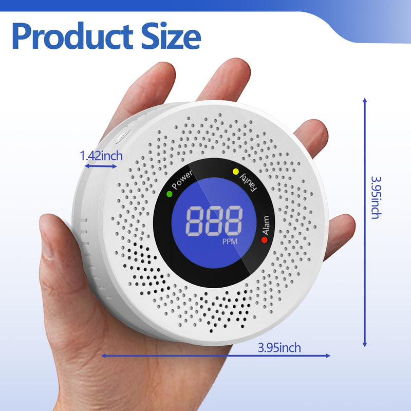 3 Packs Carbon Monoxide Detectors, Replaceable Battery Operated Household CO Detector Alarm, with Digital Display for Warehouse Kitchen Restaurant Hotel Office Garage 3-pack
