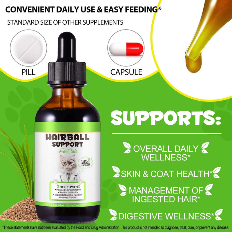 Hairball Treatment for Cats - Natural Hairball Relief Drops with Pumpkin & Aloe, Prevents Vomiting & Supports Digestion, for Kittens & Adult Cats, 2 fl oz (1 PCS) 1 PCS