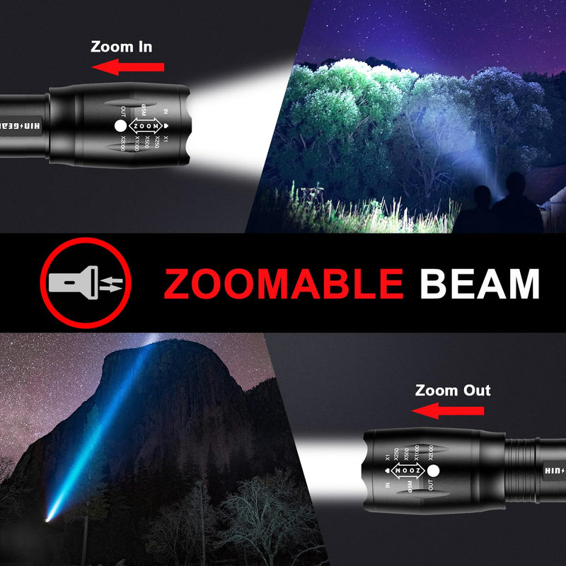 1 Mode Flashlights 6 Pack, Bright Zoomable LED Tactical Flashlight High Lumens, Water Resistant Portable Pocket Flash Light for Emergency, Camping Essentials, Gift - SL2000 Black