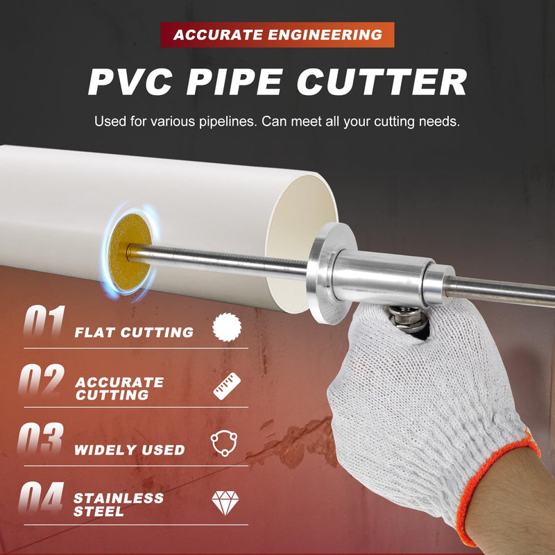 Pipe Inside Cutter for PVC Pipe w/ 1/4" Hex Shank Set + 6PCS Diamond Grit Cutting Wheel Blades, 7 Inch Adjustable Cut Depth Stainless Steel Plumb Tool for 1-1/2“ - 8" Cut 7“ Adjustable Cut Depth Silver Set + 5 Blades