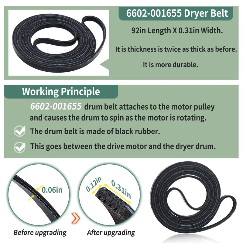 Upgraded Sam-Sung Dryer Repair Kit Compatible with Samsung Dryer Roller Replacement Kit, Replacement for Samsung Dryer Parts DC97-16782A Dryer Roller, DC93-00634A Idler Pulley, 6602-001655 Belt 4 Roller White Spacer