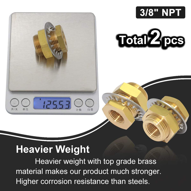 2pcs Brass Pipe Fitting 3/8" NPT Female x 3/8" NPT Female 1.3" Length Outer Diameter 1"-14 Bulkhead Coupling Bulkhead Tank Fitting Frame Hose Connector Fit min 25mm Hole