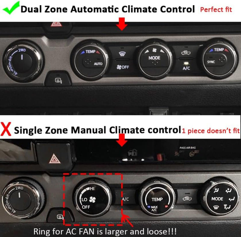 8PC AC Knob Covers & Inner Vent Rings for Tacoma 2016-2023, Blue 2016-2023 | AC Covers + Inner Vent Rings | 8PC