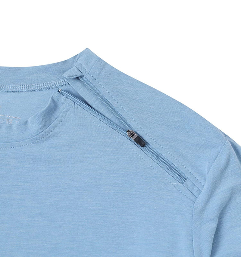 Chemo Port Shirts for Men Post Shoulder Surgery Recovery Shirts Long Sleeve Dual Chest Zips Shirts Blue Small