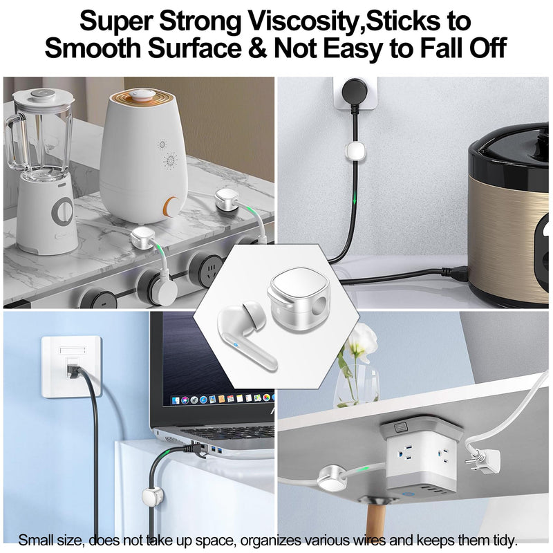 𝟖 𝐏𝐚𝐜𝐤,Magnetic Cable Clips & Silicon Cable Ties,[Cable Smooth Adjustable Under Desk Organizer],Cable Management,Cord Holder-Desk Stand Cable Organizer Holding,Adhesive for Home Cable Keeper White